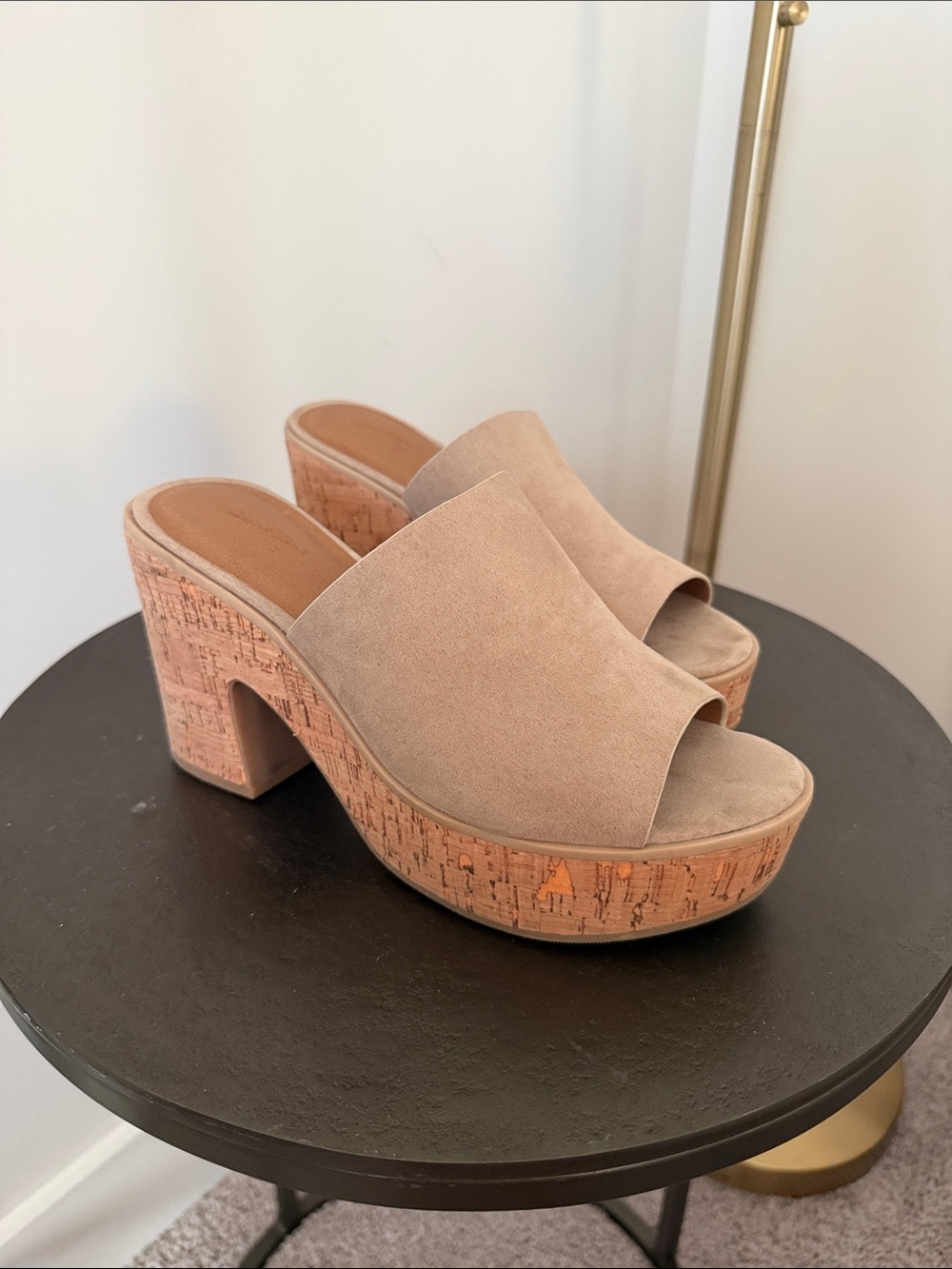 Universal Thread Beige Suede Cork Platform Slide Mules